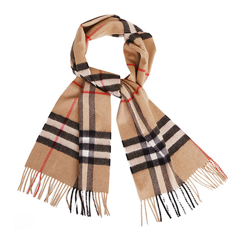 BURBERRY 中性款驼色经典格纹羊绒围巾3929522