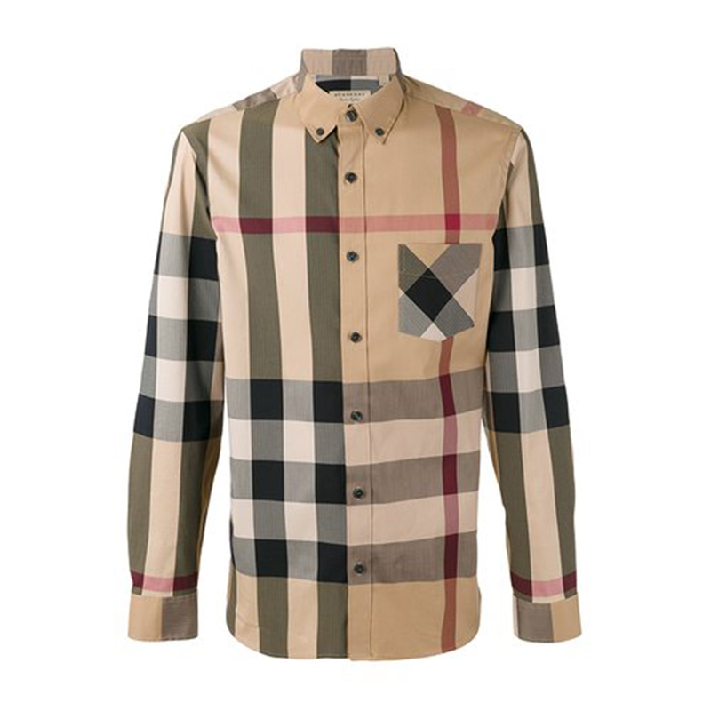 BURBERRY男士棉质棕色格纹长袖衬衫4045831