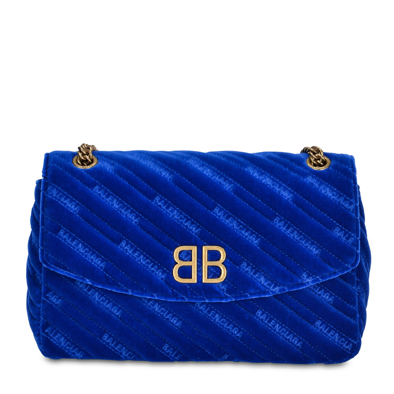 BALENCIAGA女士蓝色羊皮织物配皮单肩包